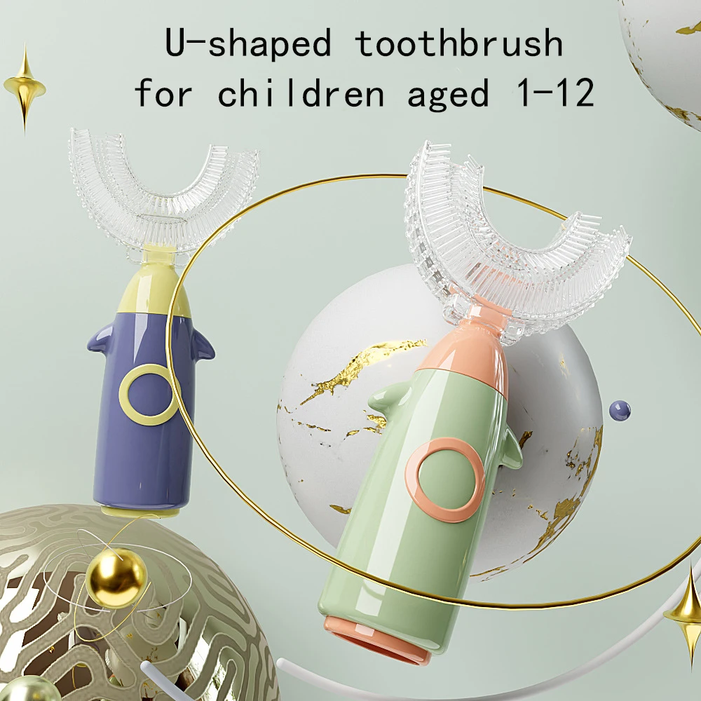 U Kinderzahnbürste für Kinder, 360-Grad-Kinderzahnbürste für Kinder, Silikon-Babyzahnbürsten, 1–12 Jahre Image