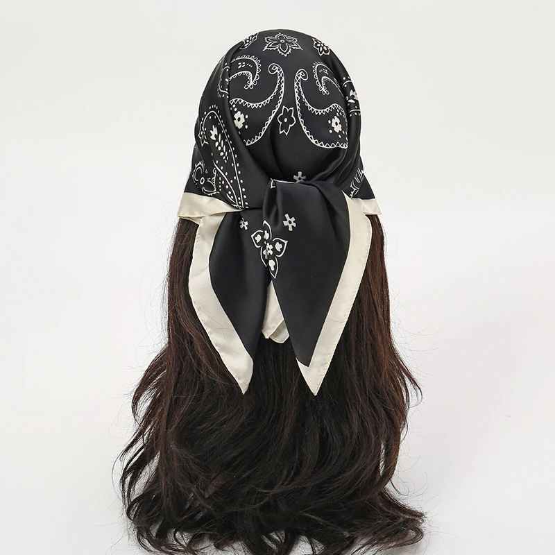 Seide Satin Haar Schal Hijab 70x70cm frauen Gedruckt Platz Stirnband Schals Hals Schalldämpfer Weibliche Mode Damen Luxus bandana Image