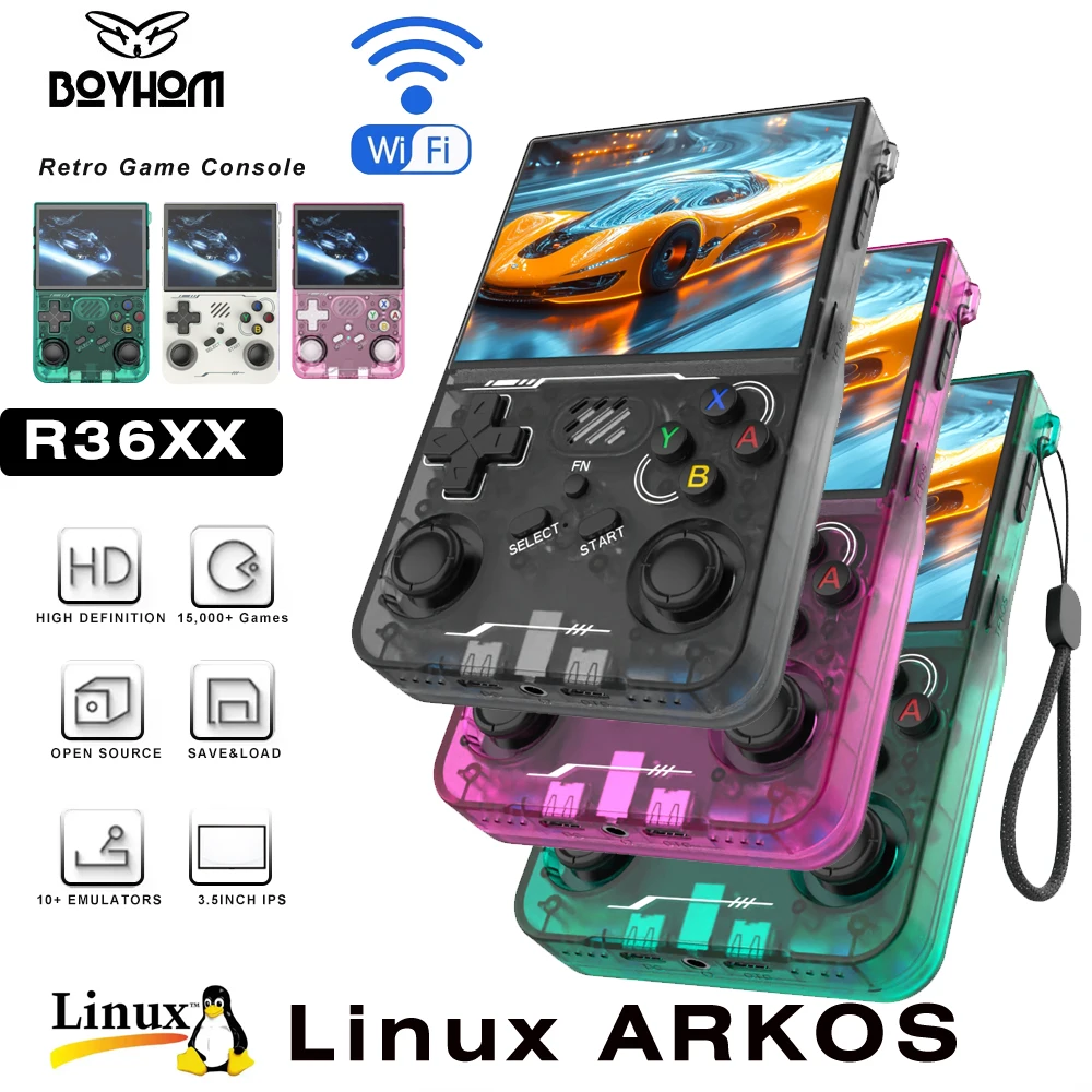 BOYHOM 256G R36XX Handspielkonsolen Videoplayer 3,5-Zoll-IPS 640 * 480 Bildschirm Retro-Game-Player 3000 mAh128G/64G Spiele Image