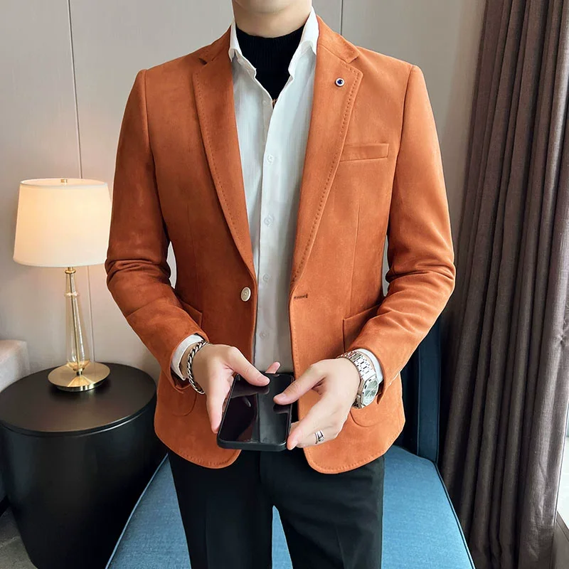 Neue Mode Anzug Mantel männer Slim Fit Hirschleder Samt Elegante Luxus Blazer Mantel Business Casual Hochzeit Plus Größe Anzug 4XL-S
