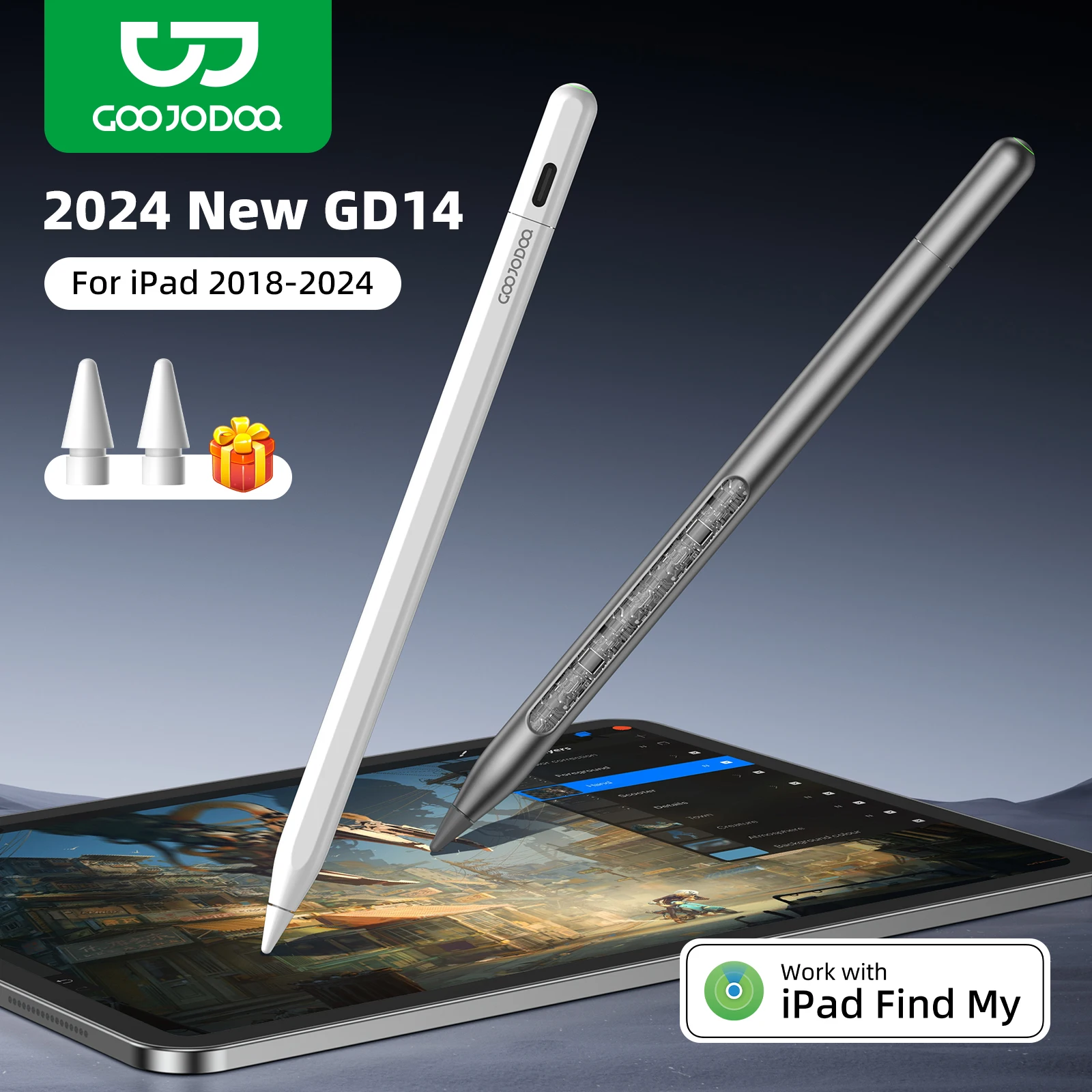 GOOJODOQ GD14 Stylus Pen für Apple Pencil 2 iPad Pencil mit IPad Find My für iPad Air6/5/4 iPad Pro 11 2018-2024 Pro 13 Image