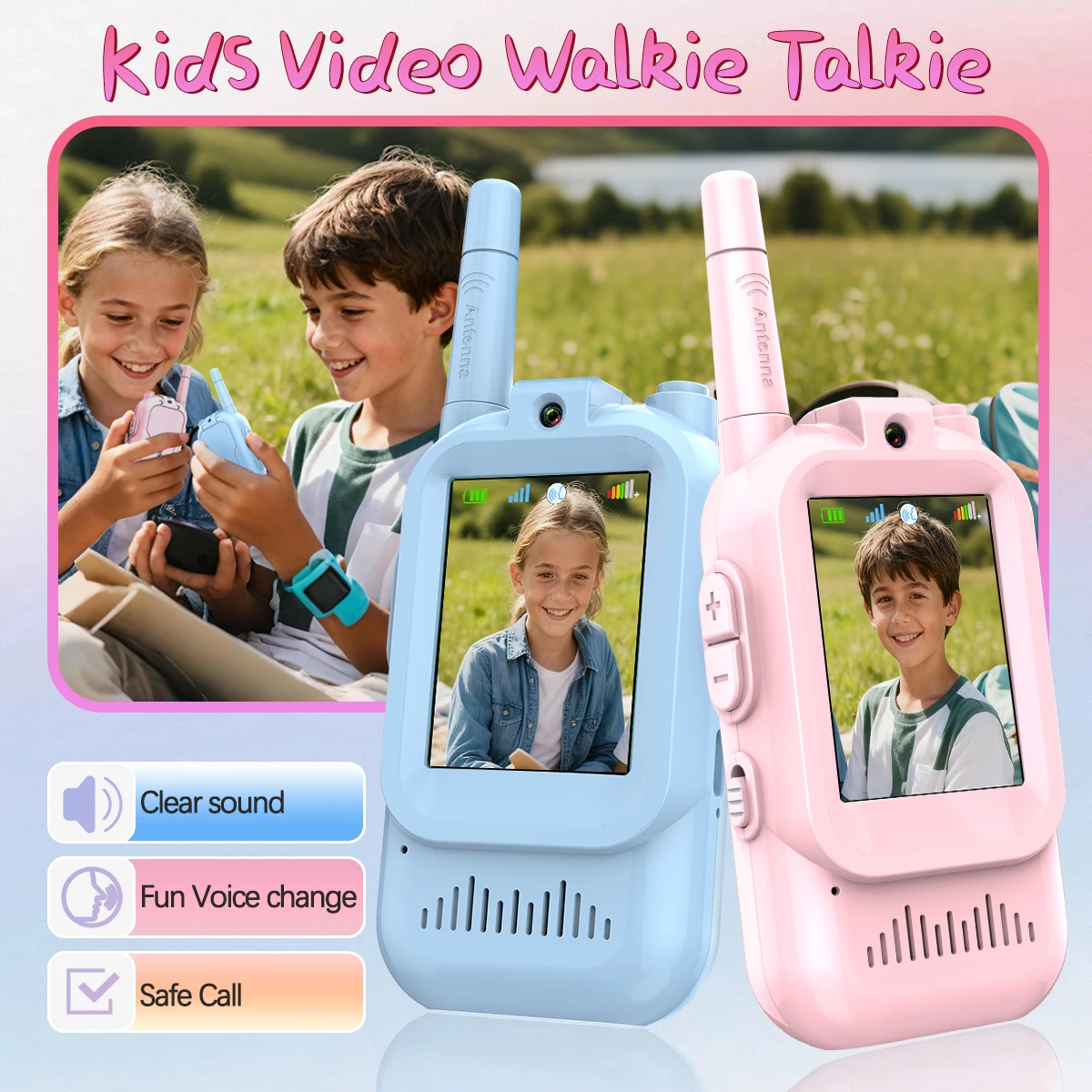 AIRITON JK200 Kinder-Video-Walkie-Talkie mit HD-Bildschirm, wiederaufladbar, Ein-Klick-Gegensprechanlage für Kinder, Gadgets, Technologie, Geschenk Image