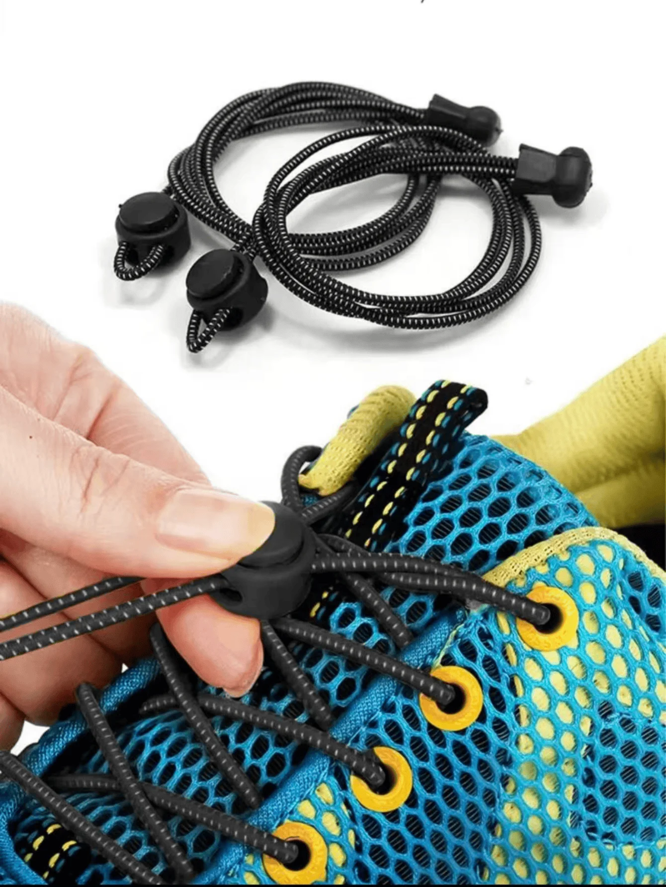 1 Paar elastische Schnürsenkel mit Schnallen, schwarze Schnürsenkel ohne Binden, geeignet für Sportschuhe, Freizeitschuhe, weiße Schuhe, Basketballschuhe, Lauftrainingsschuhe, Schuhzubehör für Herren und Damen Image