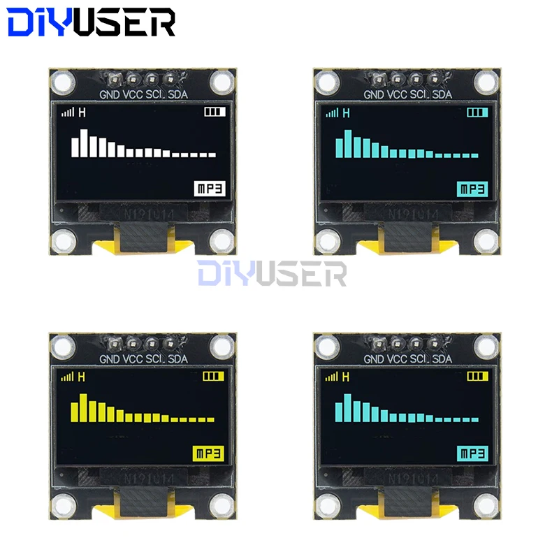 DIYUSER 0,96 Zoll OLED SSD1306 Weiß/Blau/Gelb 128X64 IIC I2C Serielles Anzeigemodul 12864 LCD-Bildschirmplatine für Arduino Image