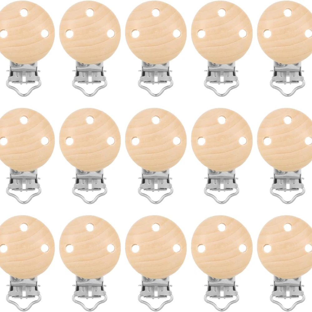 15 Stück Baby-Schnuller-Clips aus Holz, Schnuller-Clips aus Holz zum Befestigen an Kleidung und Baby-Hosenträger-Schnuller-Verschlüsse Image