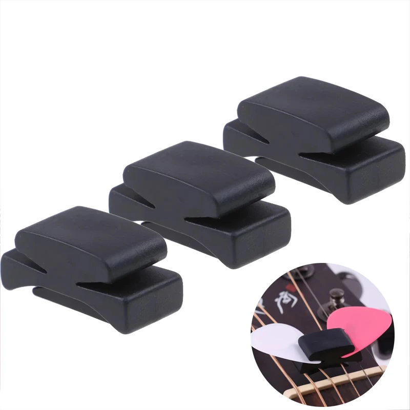 5Pcs Schwarz Gummi Gitarre Pick Halter mit Gitarre Pick Fix Auf Kopfplatte für Gitarre Bass Ukulele Nette Gitarre Zubehör TMZ Image