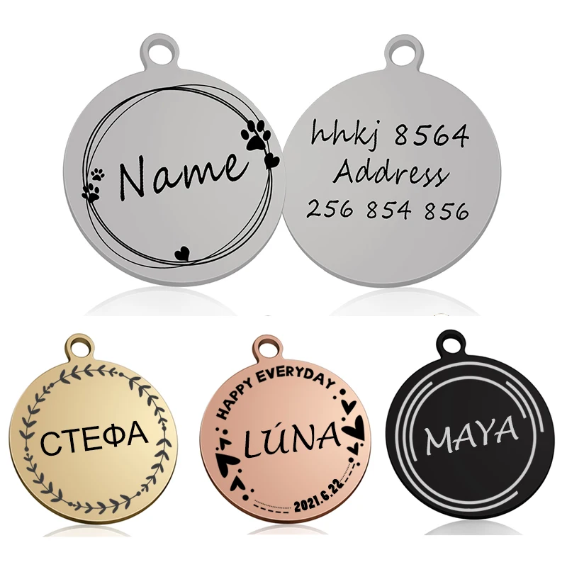 Benutzerdefinierte personalisierte Katze Hund ID Kreis Tag Kragen Anhänger gravierte Haustier Halskette Kette Charm Zubehör für Tag Name Produkte Image