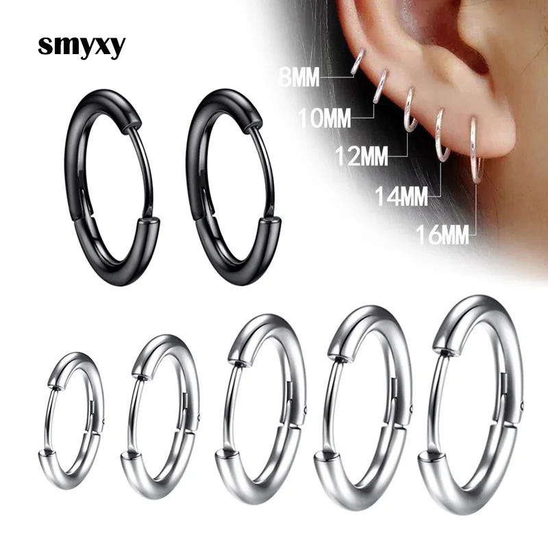 1 Paar Damen/Herren-Ohrringe aus Edelstahl mit kleinen Creolen, Piercing, Ohrknorpel, Tragus, einfacher dünner Kreis, antiallergische Ohrschnalle Image