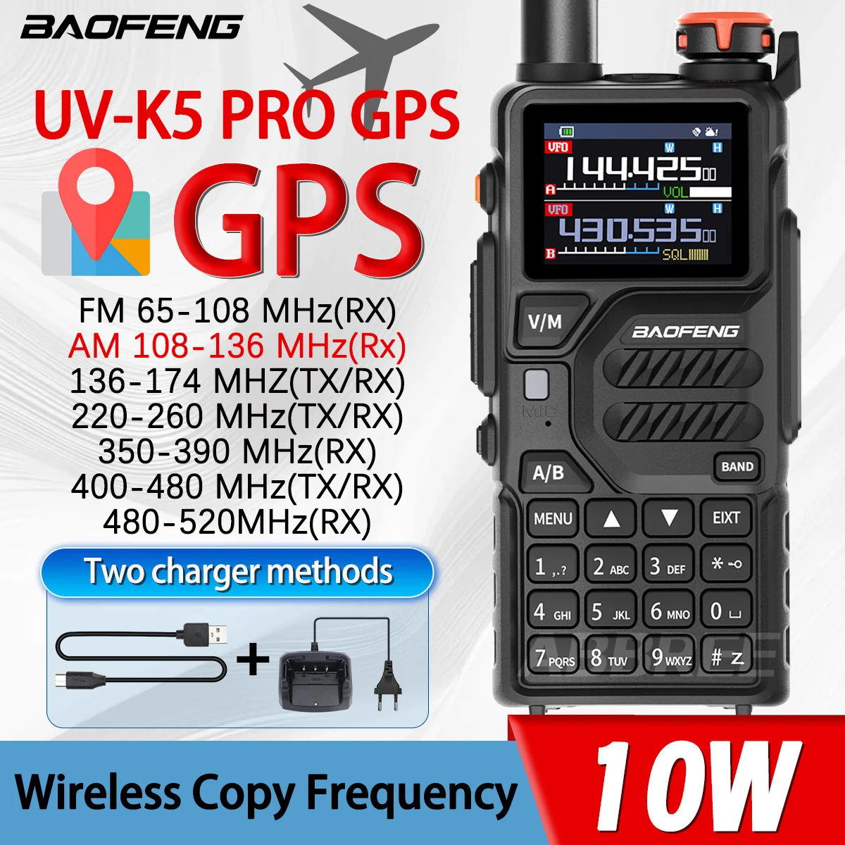 Baofeng UV-K5 PRO GPS Walkie Talkie Drahtlose Kopierfrequenz High Power Multi Band Long Range NOAA 640CH Typ-C Charge Ham Radio Image