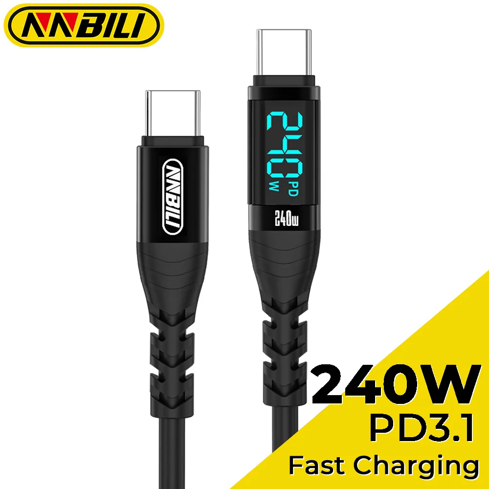 NNBILI LED-Anzeige PD240W USB C auf USB Typ-C-Kabel für Huawei Flüssigsilikon 5A Schnelllade-Datenkabel für MacBook Samsung Image