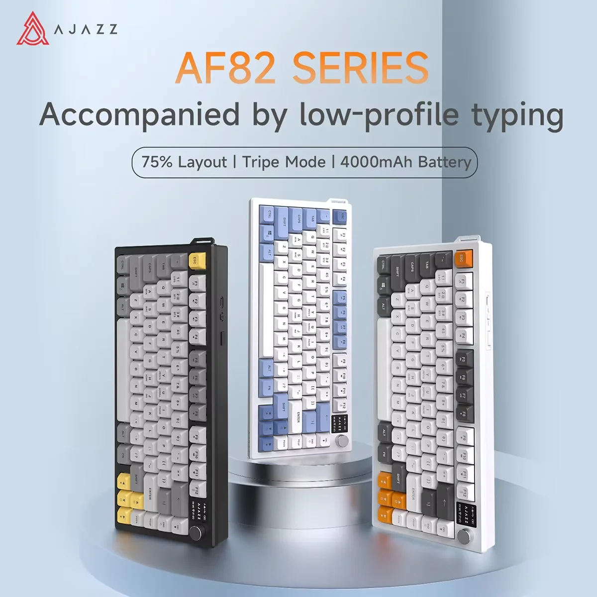 AJAZZ AF82 Office Low-Profile-Tastatur, RGB-kabelgebundene/kabellose Gaming-Tastatur, 75 % Layout, 82 Tasten, 4000 mAh Akku für Win/Mac