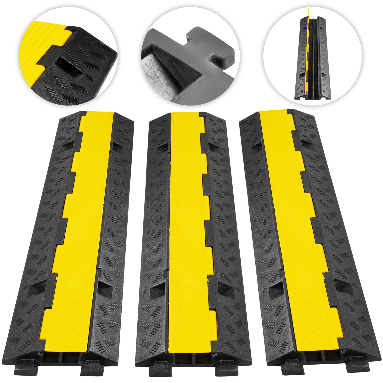 SucceBuy 2-Kanal Kabelschutzrampe Kabelabdeckung Kabelschutz Gummi + PVC 11000LBS Geschwindigkeitshemmer Parkplatz Einfahrt Verkehr Image