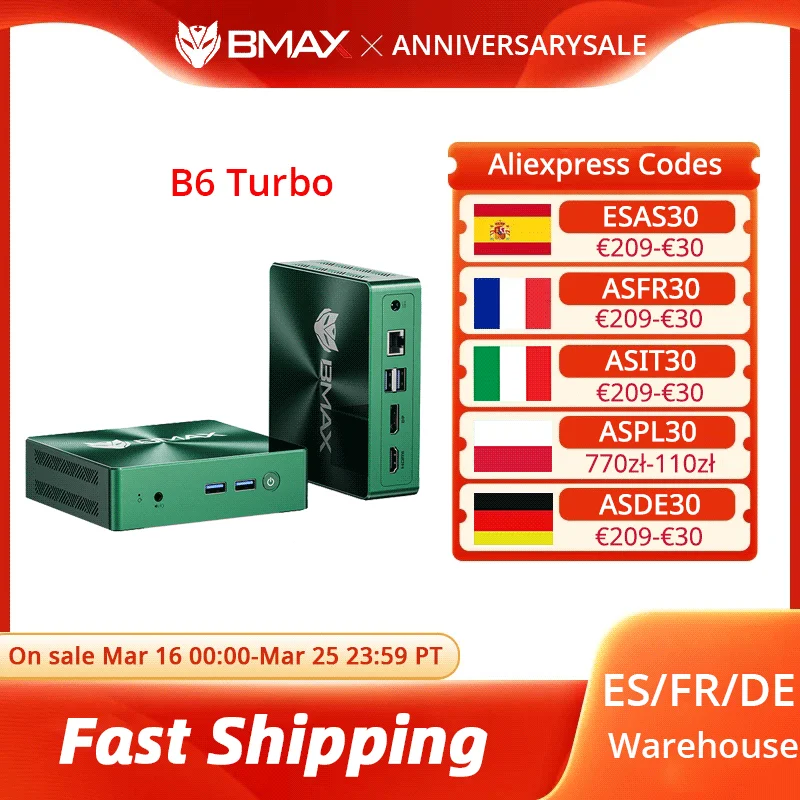 BMAX Mini-PC B6 Turbo Intel Core i5 8257U Windows 11 16GB RAM 512GB SSD HDMI USB DP Bluetooth WIFI Computer