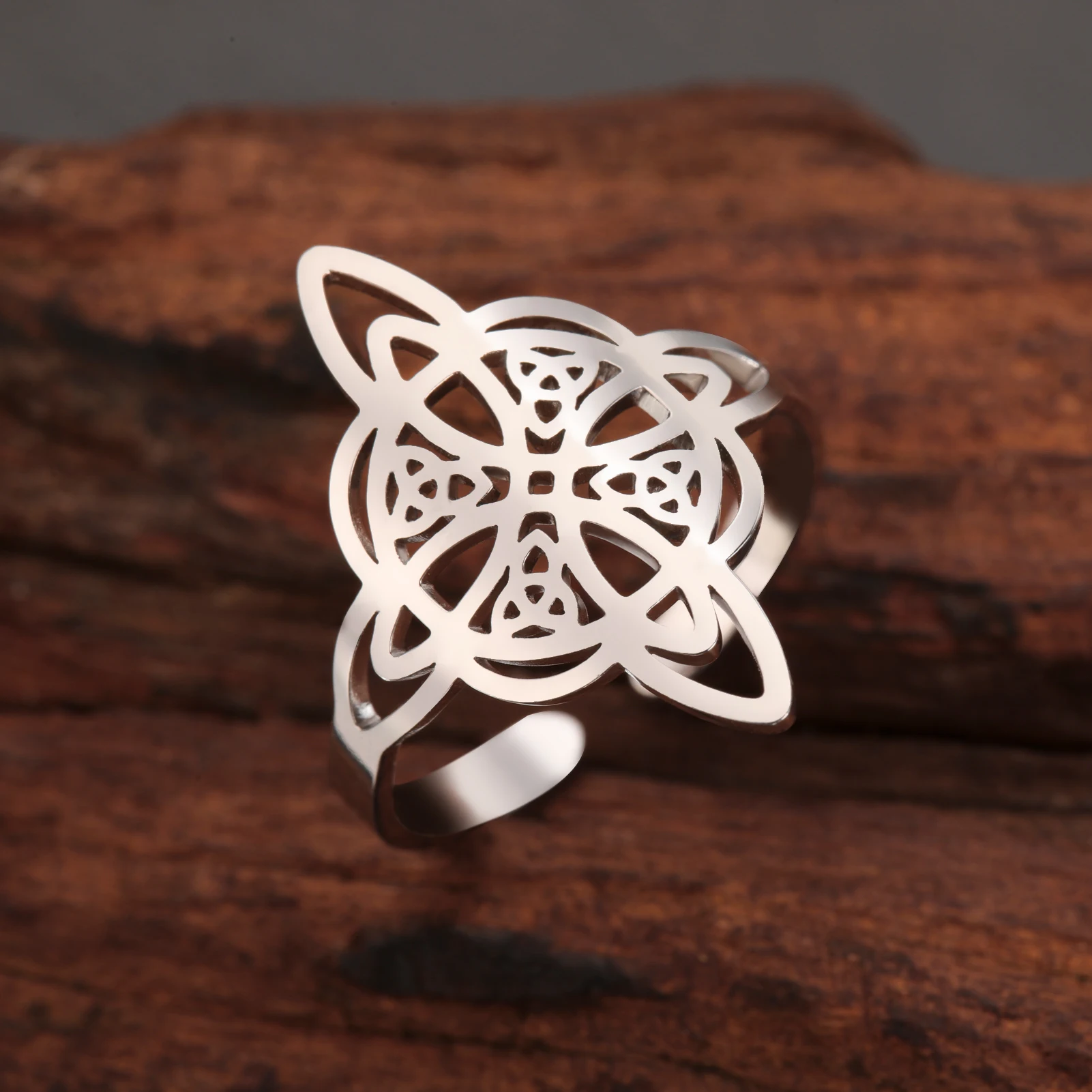 Keltischer Knotenring, Edelstahl, verstellbar, für Herren und Damen, Hexerei, Talisman, Schmuck, Geschenk Image