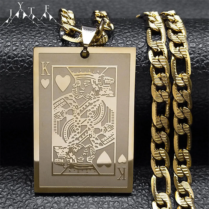 Poker King Spades Hearts K Anhänger Halskette für Männer Frauen Edelstahl Gold Farbe Hip Hop Punk Halsketten Schmuck N7434S05