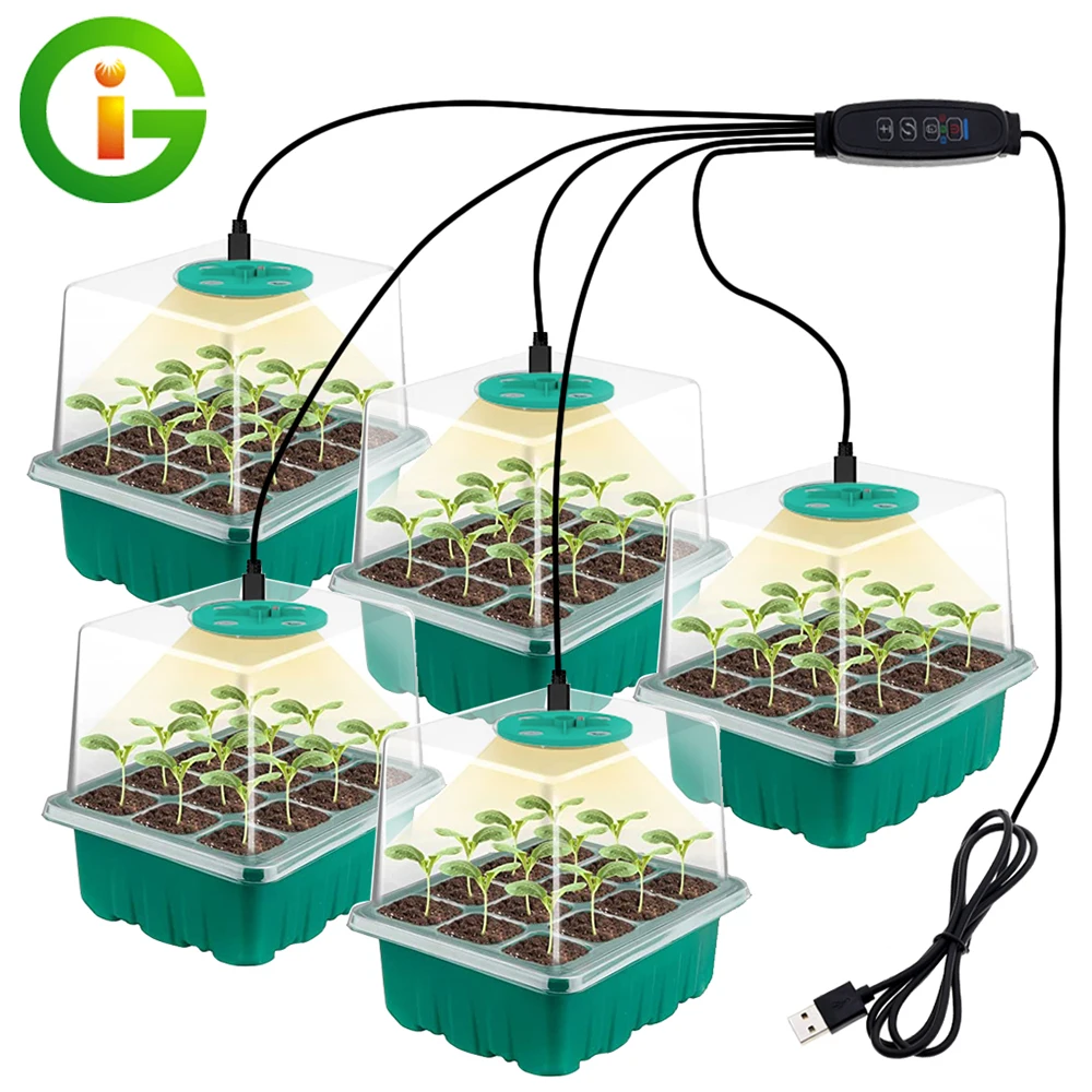 Pflanzen Samen Starter Tabletts mit wachsen Licht 12 Löcher pro Tablett Kindergarten Töpfe Lichter für Haus pflanze Gewächshaus Anbau Tabletts Image