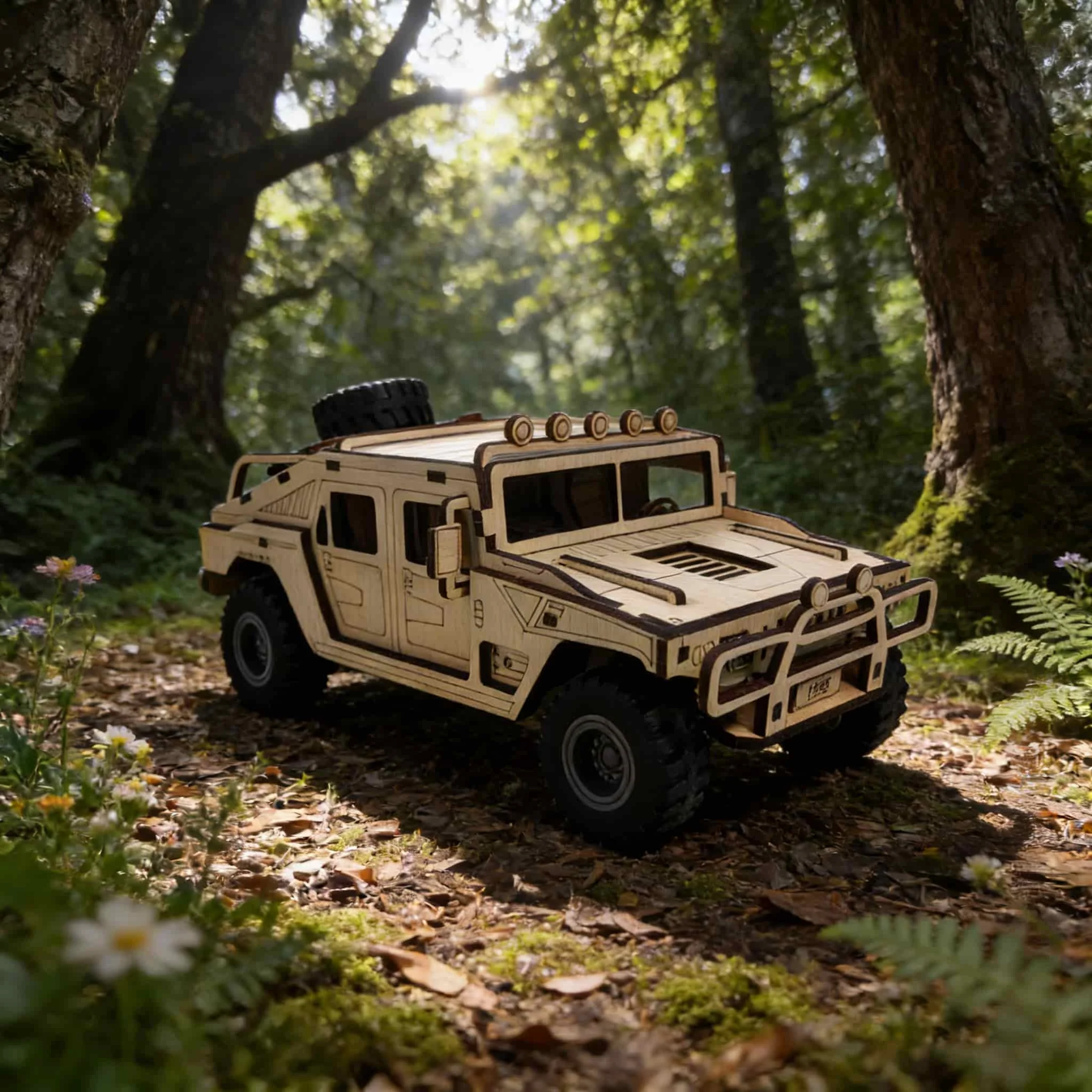 3D Holzpuzzle Geländewagen, Maßstabsmodell, DIY Modellbausatz, Handgefertigtes Geschenk, Wohndekoration, Montage-Spielzeug Image