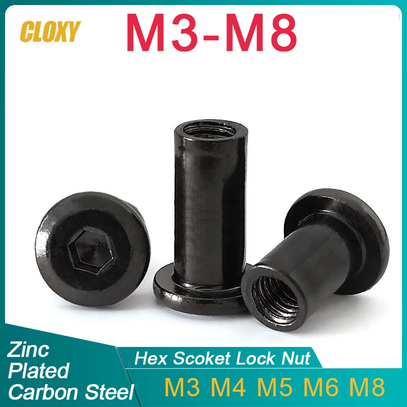 50/20/10PCS M3 M4 M5 M6 M8 Schwarz Carbon Stahl Große Flache Hex Innensechskant Niet stecker Einsatz Joint Hülse Kappe Mutter