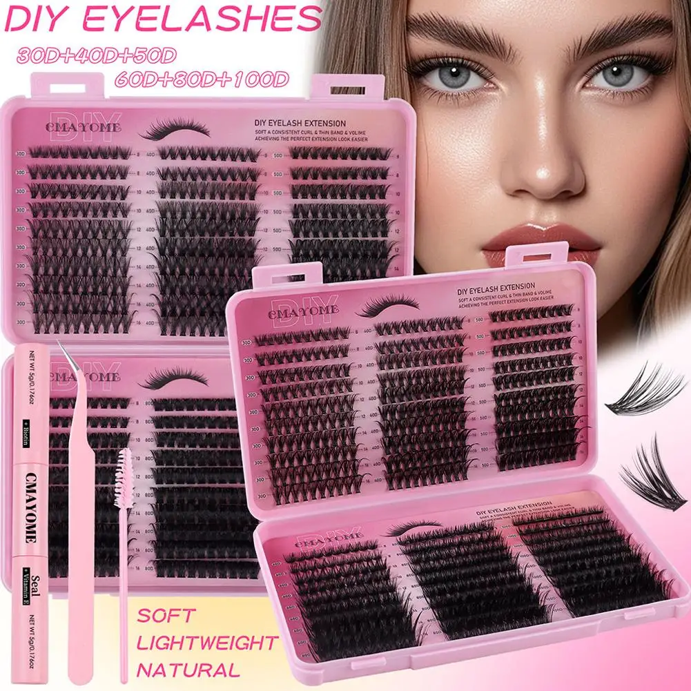 600 Stück individuelle Wimpernverlängerungen, dick, flauschig, 30D-100D, Mischungslänge, DIY-Cluster-Wimpern, 8–16 mm, einfache Anwendung und Entfernung Image
