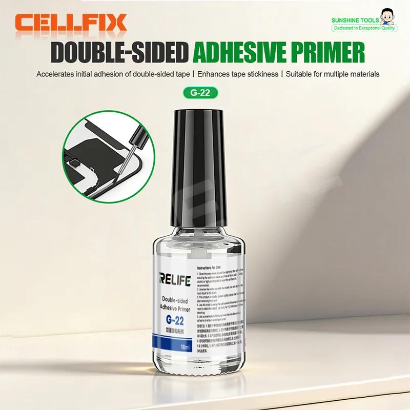 RELIFE G-22 18ml Doppelseitiger Klebstoffprimer mit integriertem Pinsel und Gewindeanschluss für die Reparatur von Telefonrahmen, Auto, Kunststoff und Glas Image