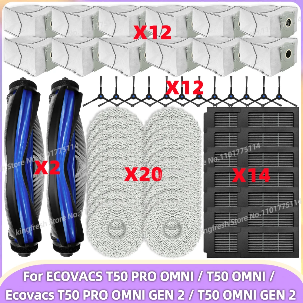 Passend für Ecovacs T50 OMNI / T50 PRO OMNI / T50 PRO OMNI GEN 2 / T50 OMNI GEN 2 Staubsaugerteile Hauptrolle Seitenbürste Hepa-Filter Wischlappen Staubbeutel Zubehör Image