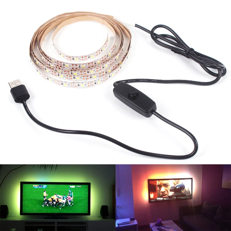 USB-LED-Streifenlichter 2835, DC 5 V, mit Schalter, flexibles Lampenband, Band, TV, Desktop-Computer, Bildschirm, Hintergrundbeleuchtung, Heimdekoration Image