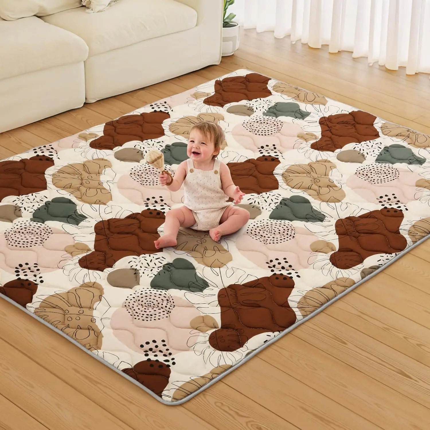 50 x 50 Zoll Baby-Spielmatte für Laufstall und Boden, verdickter, weicher Baby-Aktivitäts-Fitnessstudio, tragbarer, waschbarer Teppich für Neugeborene von 6–12 Monaten Image