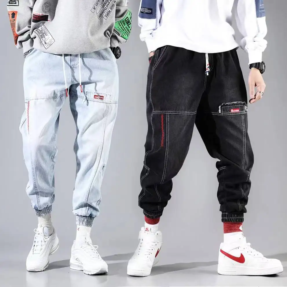 Plus Größe 5XL männer Baggy Harem Jeans Hip Hop Männliche Hosen Schwarz Blau Cargo Jeans Mann Mode Streetwear Denim Jogger hosen