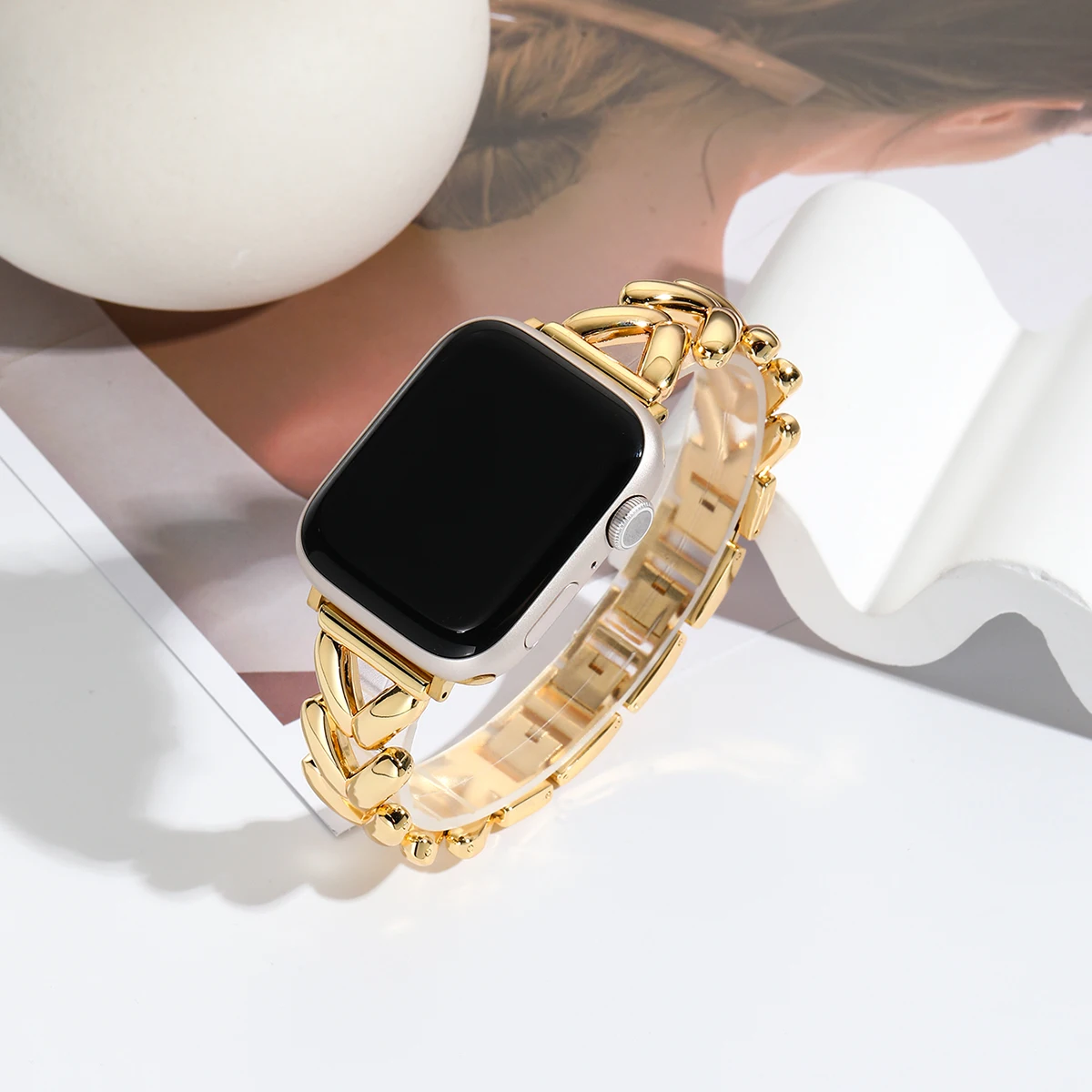 Luxus Gold Uhrenarmband für Apple Watch 44mm 8 7 9 41mm 6 5 Edelstahl Damen Armband für iWatch Ultra 40mm 42mm 49mm Armband Image