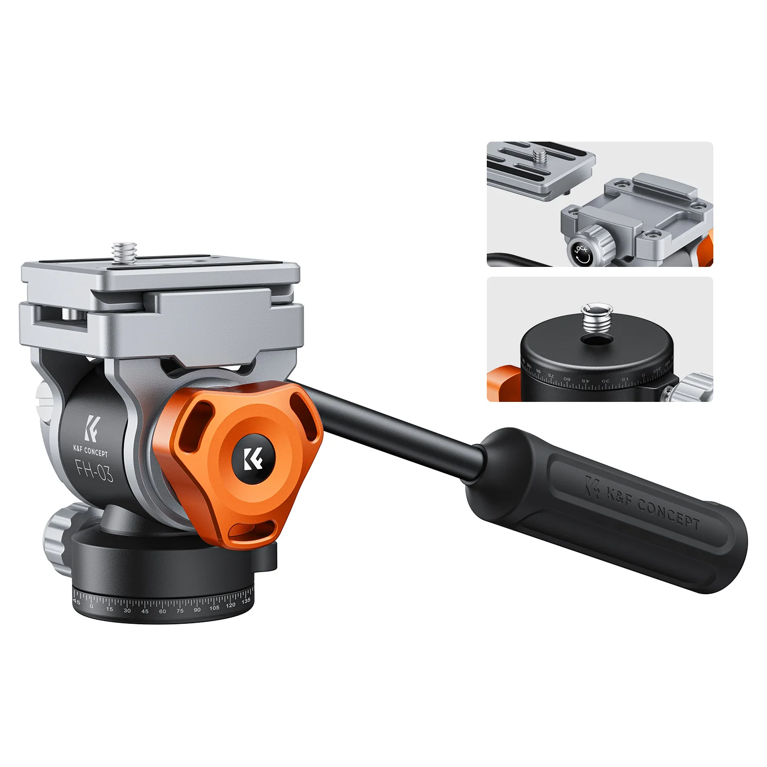 K&F CONCEPT 11lb/5kg Belastbare Video-Fluidkopf-Stativkopfhalterung Seidig-Glatter Stabiler Kamera-Fluidkopf für Nikon Canon Leica Sony Kameras Image