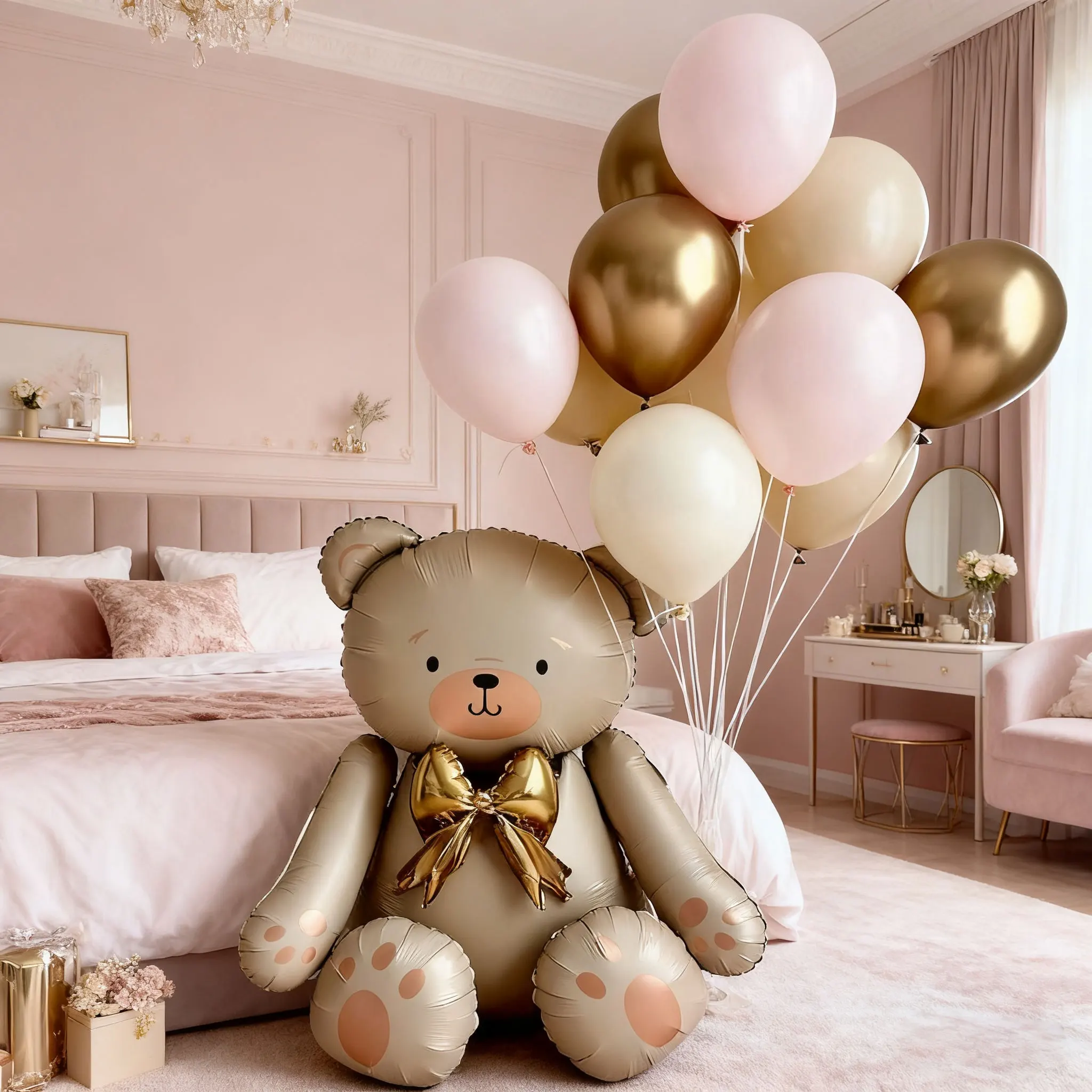 Mattweißes Teddybär-Ballon-Set mit Schleife, Latexballons für Geburtstagsfeier, Dusche, Verlobung, Hochzeitsdekoration Image