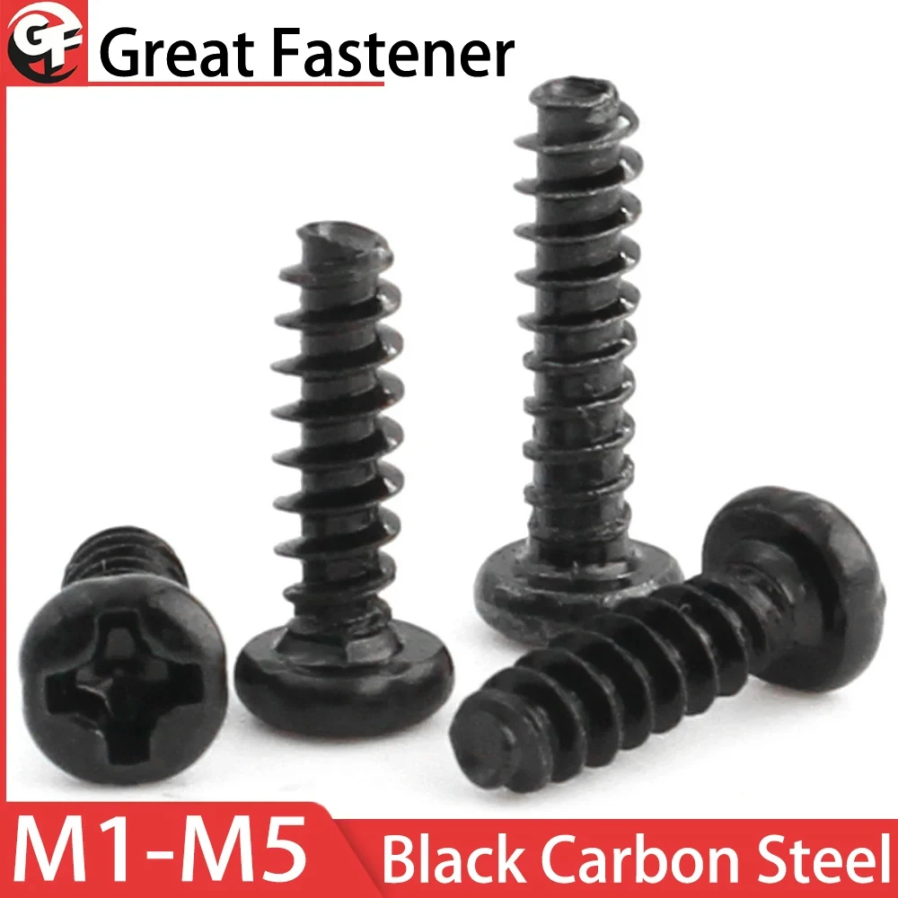20-200 Stück Kohlenstoffstahl M1 M1,2 M1,4 M1,7 M2 M2,3 M2,6 M3 M3,5 M4 M5 Mini Phillips Kreuzschlitz-Flachkopf-selbstschneidende Schraube Image