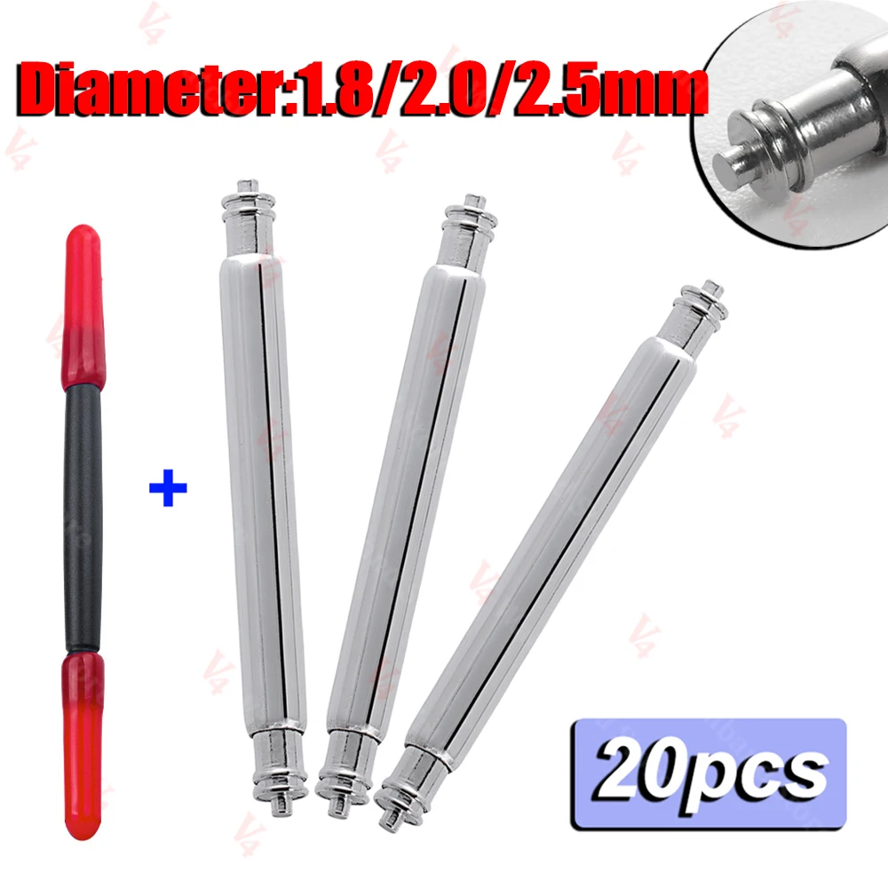 20 Stück 1,5 mm 1,8 mm 2,0 mm 2,5 mm Durchmesser Uhrenarmband 16/18/20/22/24 mm Federstift Uhrenreparaturwerkzeug Metall Stahl Federstege Verbindungsstifte Image