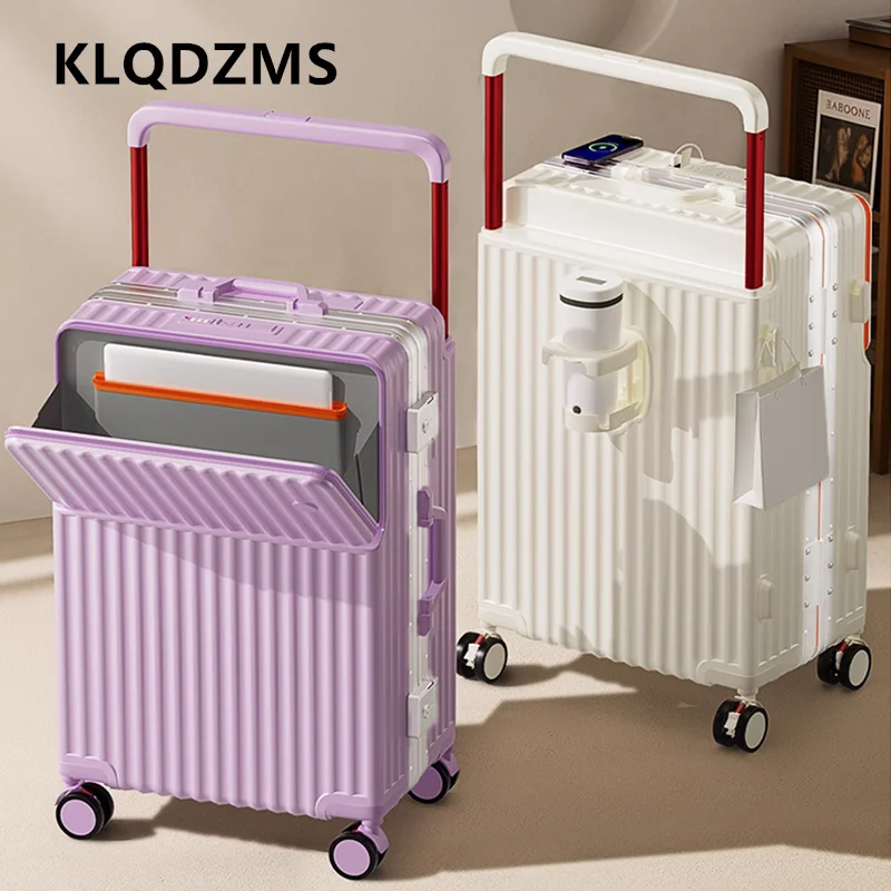 KLQDZMS USB-Ladekoffer mit Frontöffnung, Boarding-Koffer, Laptop-Trolley, 20 Zoll, 22 Zoll, 24 Zoll, 26 Zoll, multifunktionales Kabinengepäck