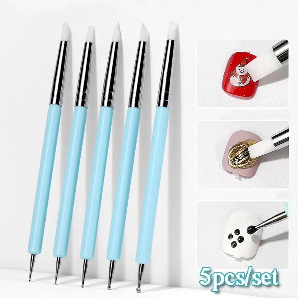 5 Stücke Silikon Ton Bildhauerei Werkzeug für Pinsel Modellierung Punktierung Nail art Keramik Ton Werkzeug DIY Carving Bildhauerei Werkzeuge Weichen Kopf Image