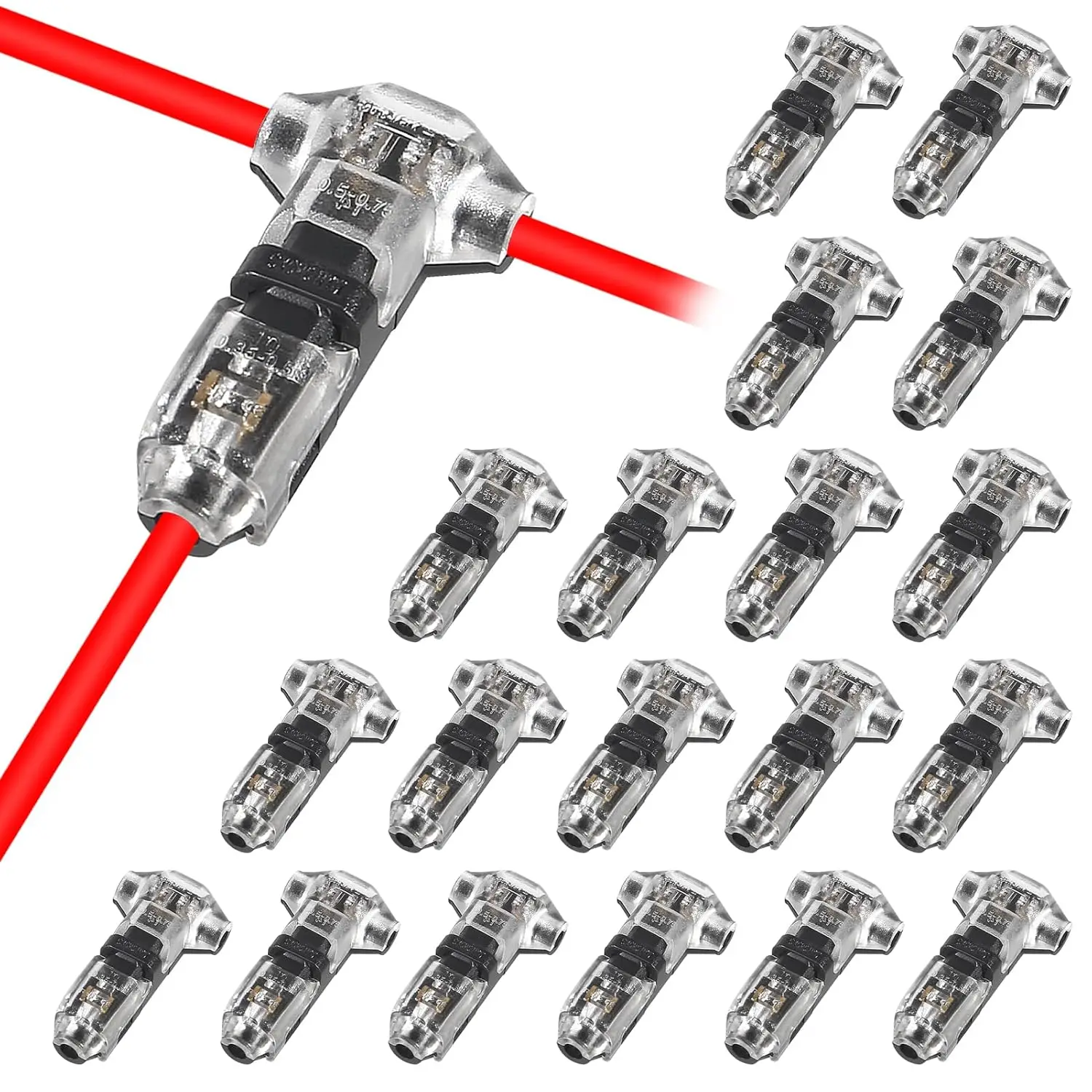 20 Stück Niederspannungs-Drahtspleißverbinder Schnell lötfreier T-Gewindebohrer-Stecker 1 Pin, Rock Solid Connector für Fahrzeug/Audio/Video Image