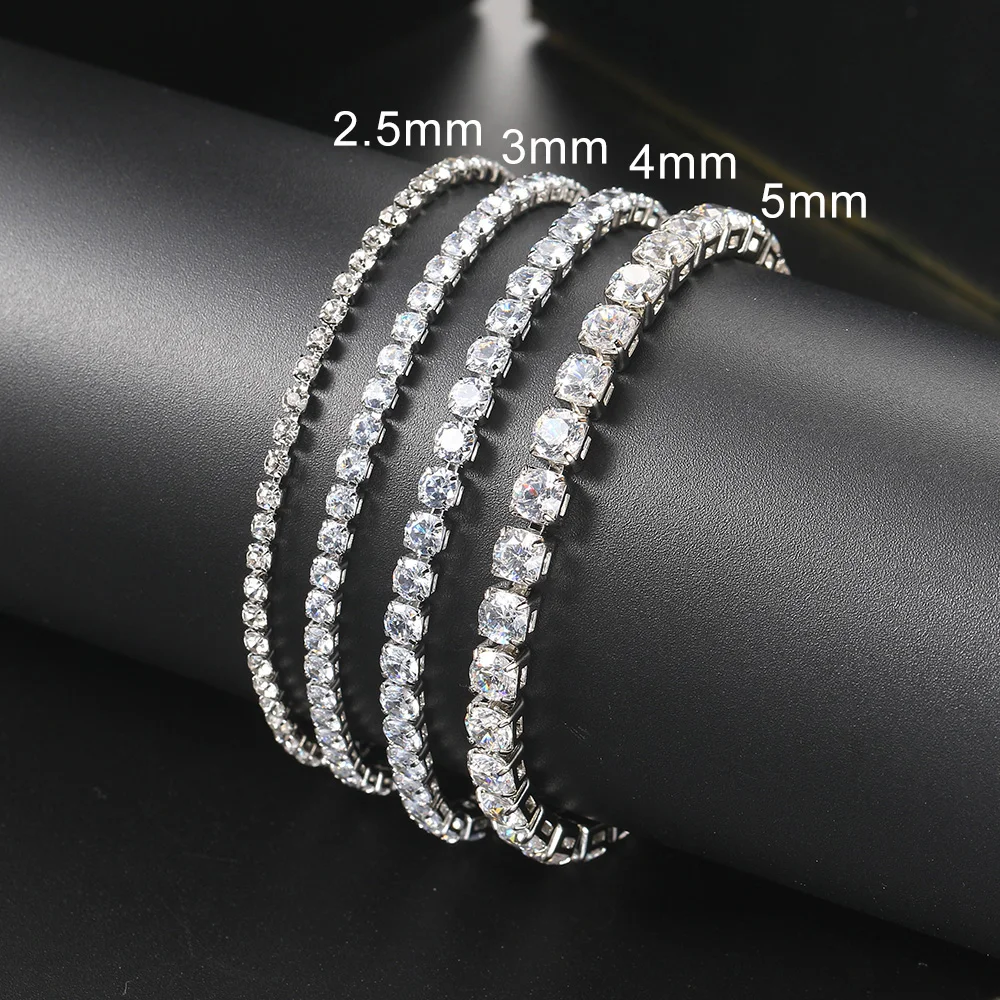 Silber Farbe 2,5/3/4/5mm Zirkon Tennis Armband Für Frauen Männer Dazzling Kristall Hand kette Hochzeit Geschenk Punk Mode Schmuck