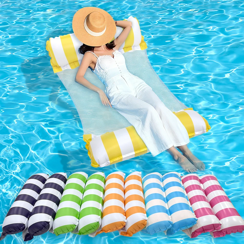 1pc Zwei Rohr Gerade Streifen Aufblasbare Hängematte Faltbare PVC Schwimm Sitz Pool Float Sitz für Pool See Image