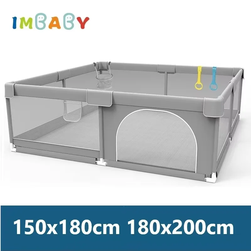 IMBABY Baby-Laufstall, hellgrau, Säuglingszaun, 150 x 180 cm, Babyspielplatz, 180 x 200, Aktivitäten für Babys, großer, trockener Pool-Sicherheitszaun Image