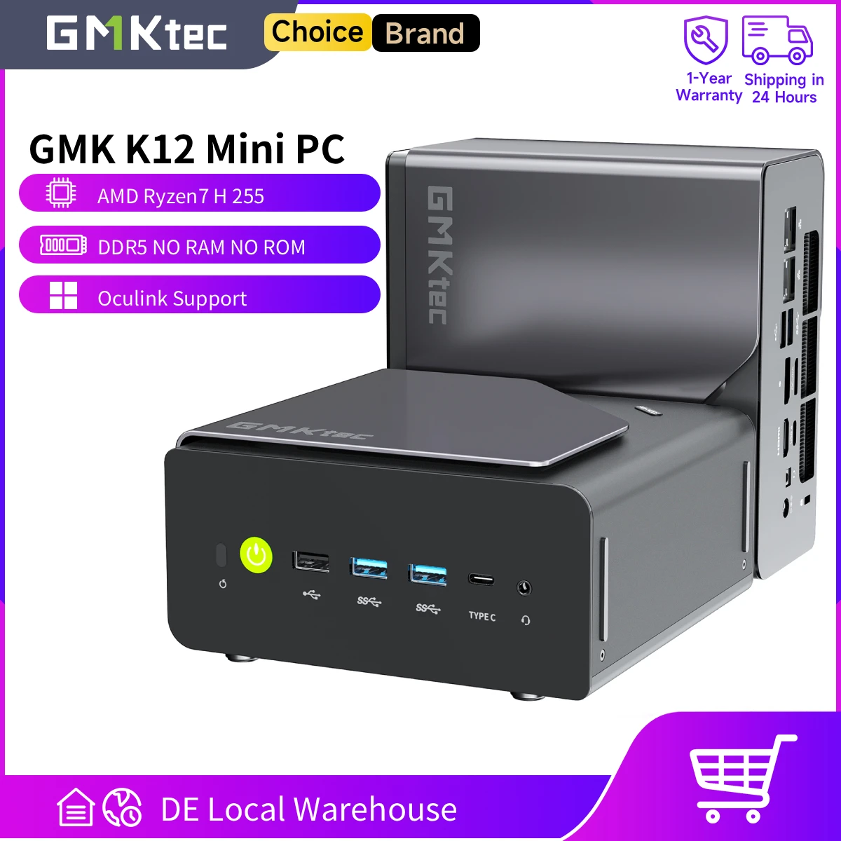 GMKtec K12 Mini-PC AMD Ryzen7 H255 (Aufgerüstet auf 8745HS) Oculink-Unterstützung DDR5 Ohne RAM Ohne ROM Ohne Betriebssystem WIFI6E Desktop-Computer Gaming-PC