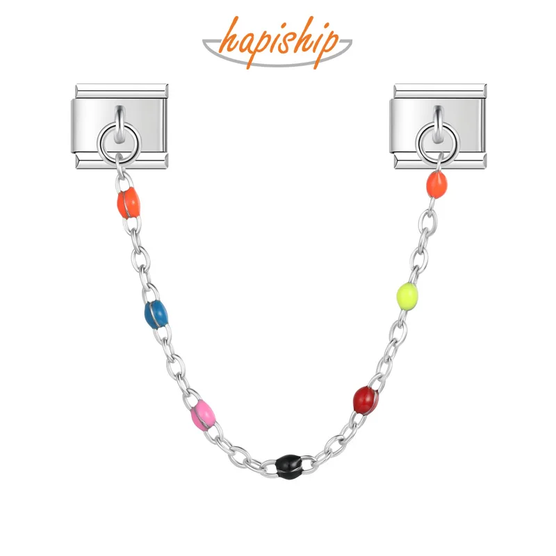 Hapiship 2024 Mode Frauen Edelstahl Farben Kette Italienische Charms Link Fit 9mm Armband Edelstahl DIY Schmuck DJ1302 Image