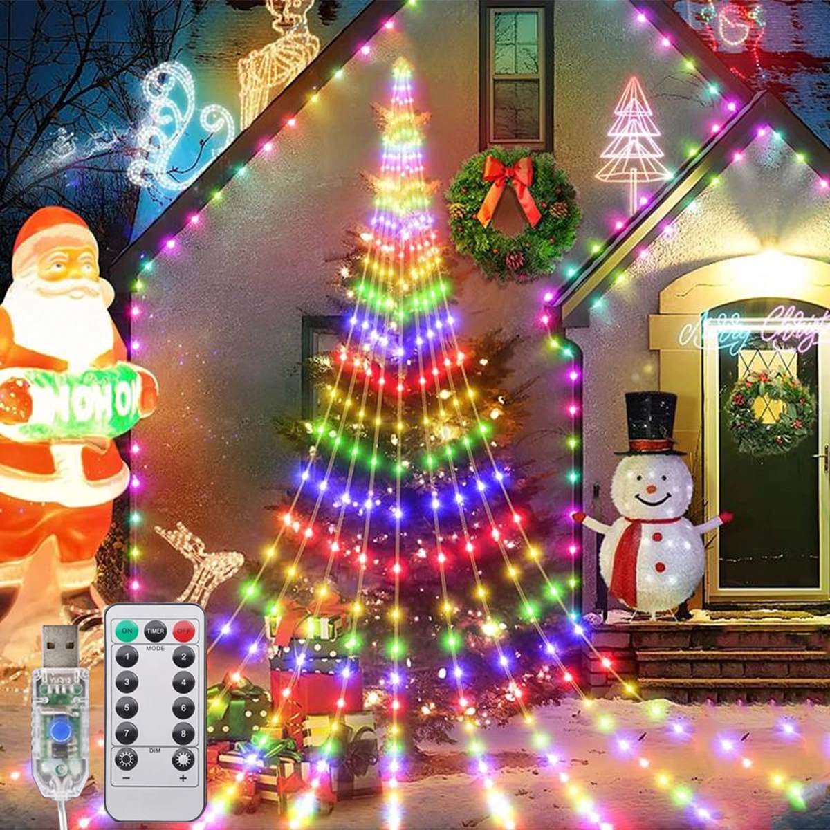 1PC 180LED Wasserfall Baum Fee Licht USB Stecker 8 Modi Fenster Vorhang Eiszapfen Licht Für Outdoor Girlande Weihnachten baum Dekoration