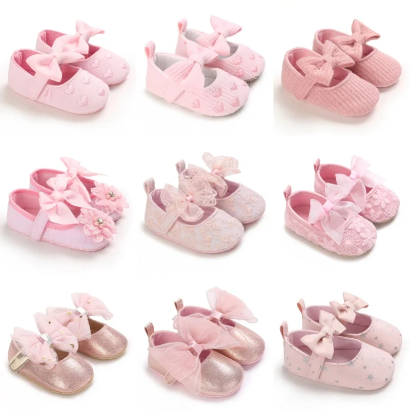 Frühling und Herbst rosa Schleife weiche Sohlenschuhe für Babys 0–1 Jahre süße Prinzessin Babyschuhe Babyschuhe