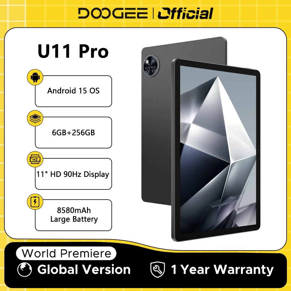 Globale Version DOOGEE U11 Pro Android 15 Tablet 30 GB (6 + 24) 256 GB 11 Zoll HD 90 Hz Display 8580 mAh Akku Unisoc T7200 Widevine L1 Image