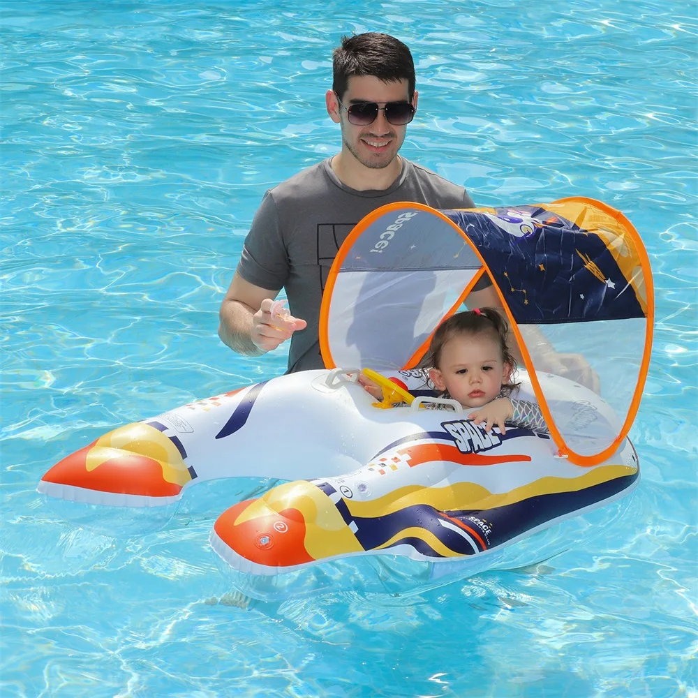 Swimbobo Kinder aufblasbare Kindersitz Float Raumschiff Schwimm ringe PVC Baby Schwimm ring Cartoon schwimmende Pool für Kleinkind Spielzeug Image
