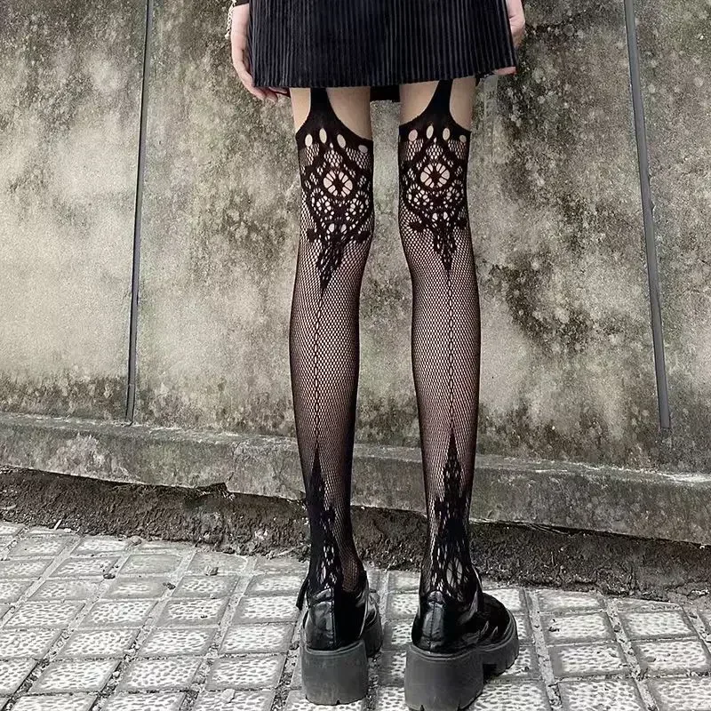 Gothic Dark Girl Lange Sexy Netzstrümpfe Frauen Klassisches Design Harajuku Emo Mesh Strumpfhosen Dessous Oberschenkel Hohe Strumpfbänder Strumpfwaren Image