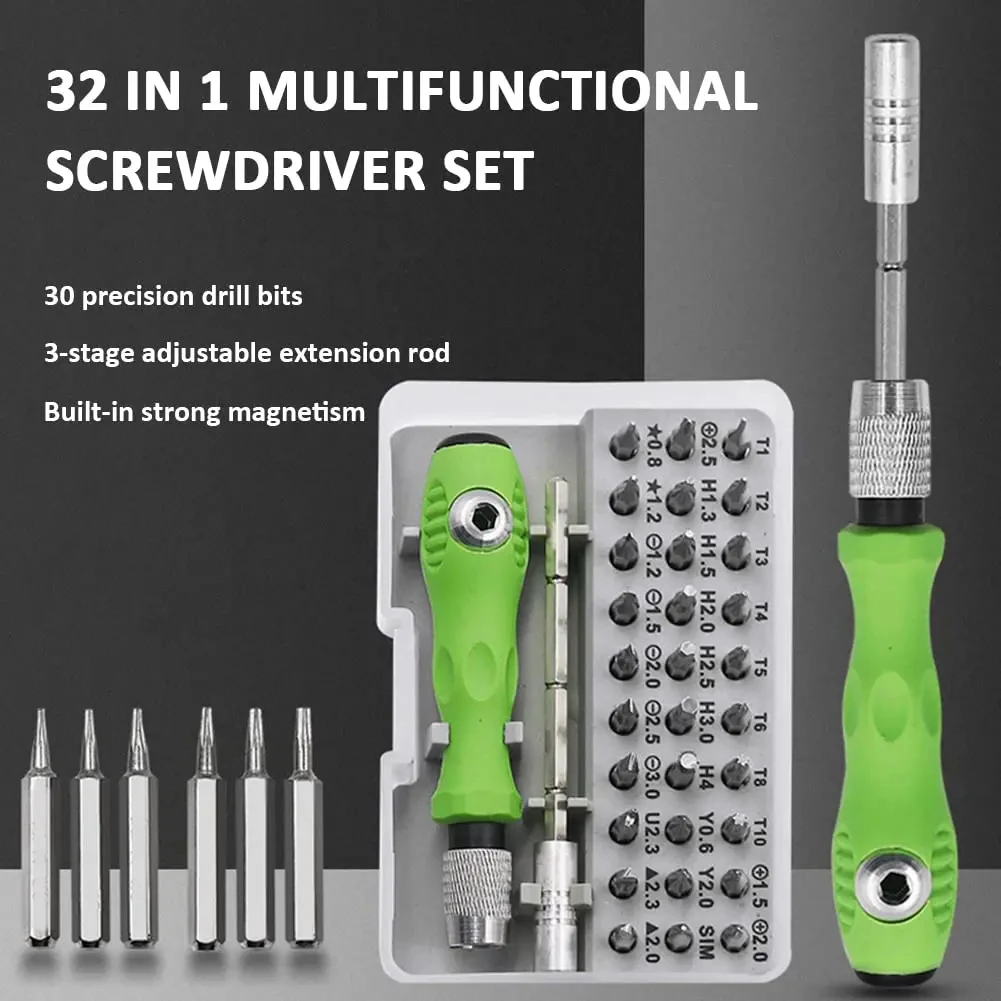 32-in-1-Multifunktions-Schraubendreher-Set mit 30-teiligem Torx-Phillips-Magnetschraubendreher-Bits, Handreparaturwerkzeug für Telefon, Uhr, PC Image