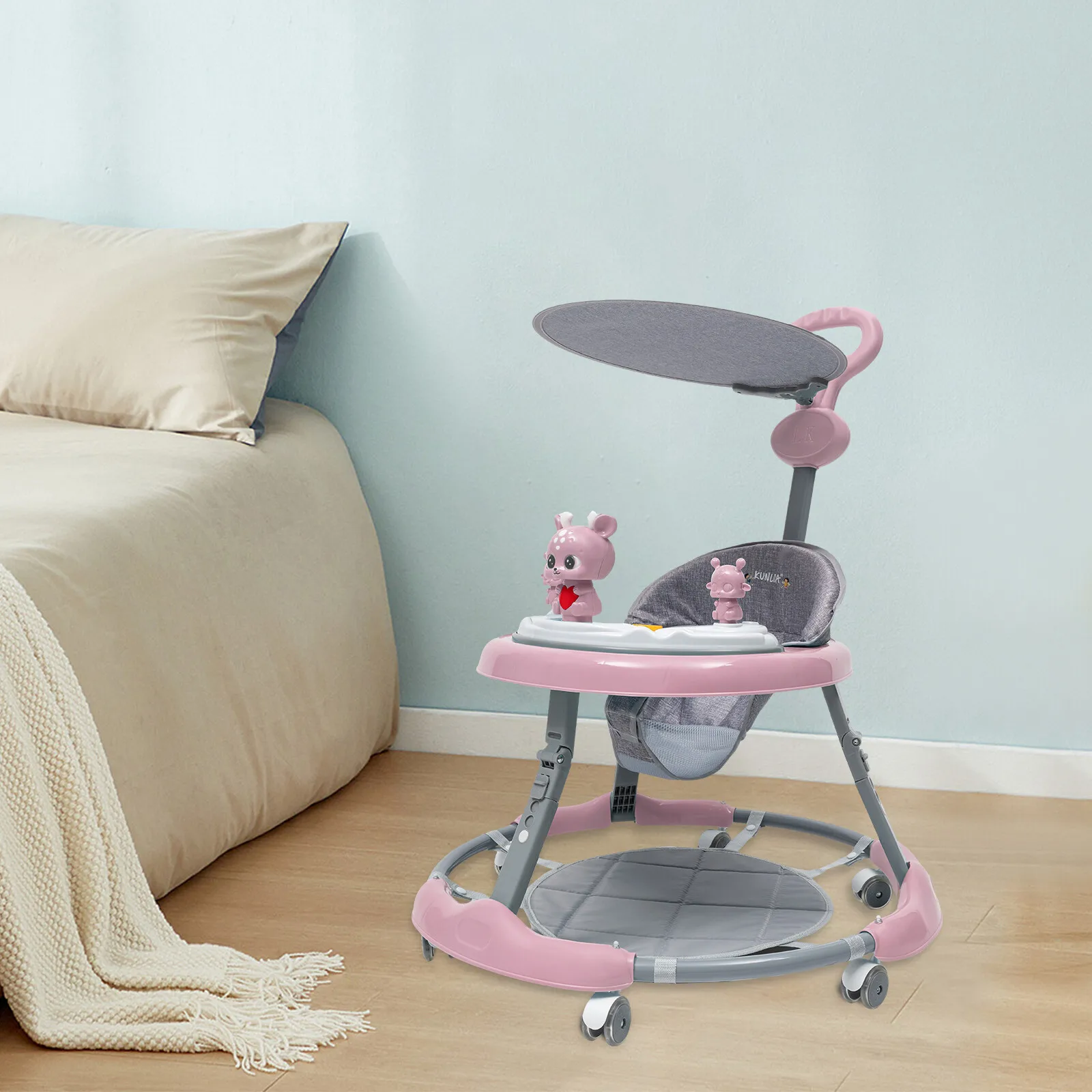 Konvertierbarer 4-in-1 Baby-Lauflernwagen mit 7-fach Höhenverstellbarem & Spieltablett Kippsicherer Breiter Stabiler Basis für 6-18 Monate alte Kleinkinder Image