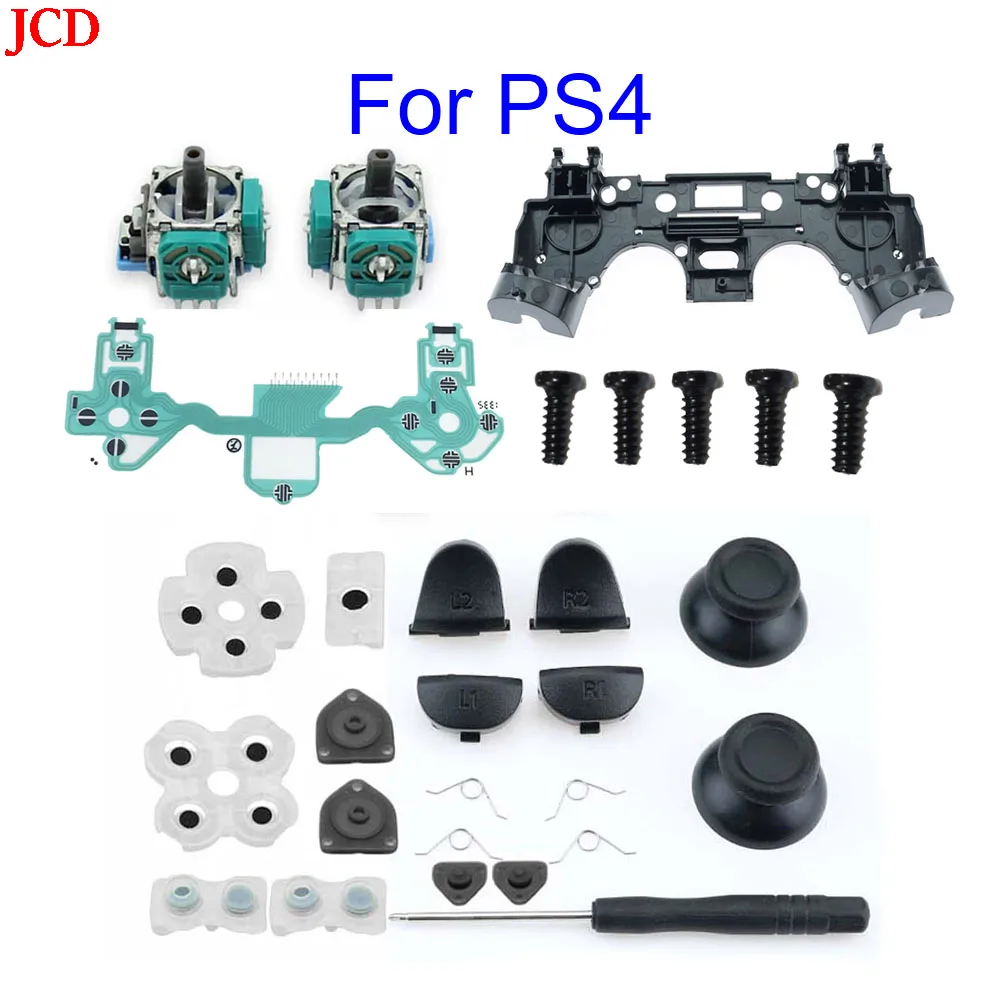Für ps4 controller reparatur set l1 r1 l2 r2 trigger tasten 3d analoge joysticks daumen sticks kappe leitfähiger gummischrauben dreher kit Image