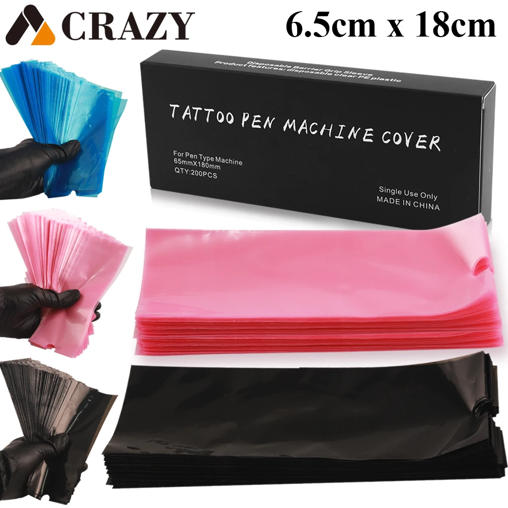 200/100/50 stücke Große Größe Tattoo Stift Taschen Tattoo Stift Maschine Hülse Abdeckungen Schwarz/Blau/Rosa Clip schnur Ärmeln Tattoo Zubehör